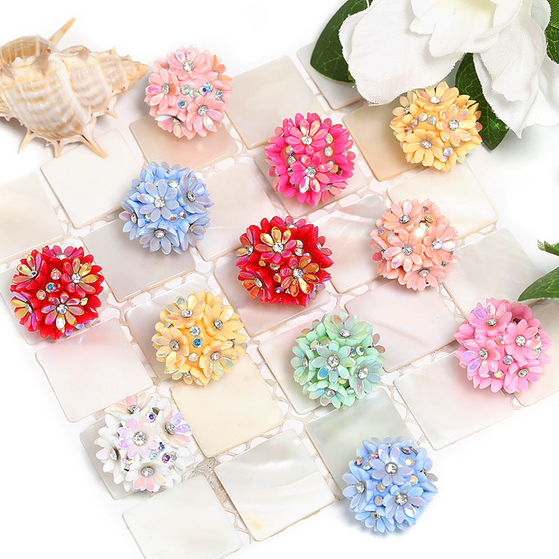 Wholesale 20pcs Heavy Industry Diamond-encrusted Resin Florets Rhinestone Flower DIY Ball Beads